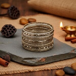 Indian Artisanal Beaded Golden Stacked Bracelet Handmade Boho Chic Jewelry